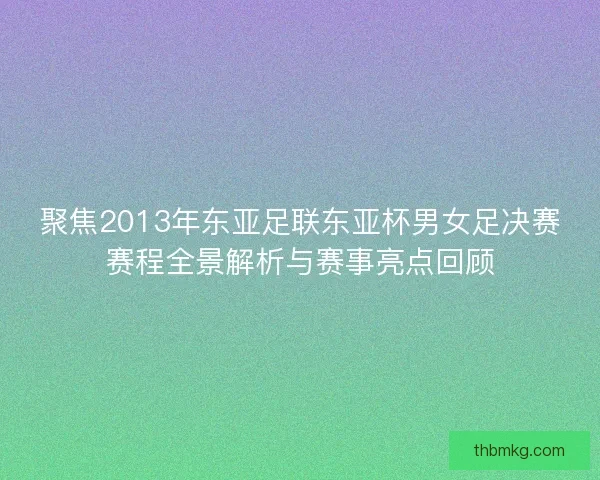 聚焦2013年东亚足联东亚杯男女足决赛赛程全景解析与赛事亮点回顾