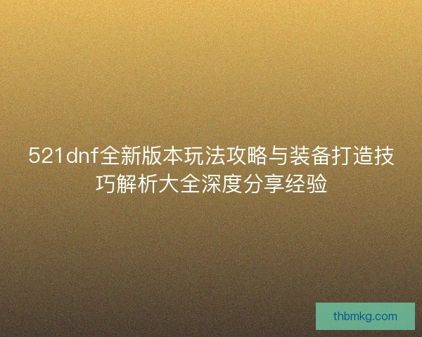 521dnf全新版本玩法攻略与装备打造技巧解析大全深度分享经验